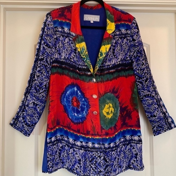 VTG Art Deco Long Blazer Jacket Womens S Oversized art to wear Artsy Y2K 90’s - Picture 1 of 8